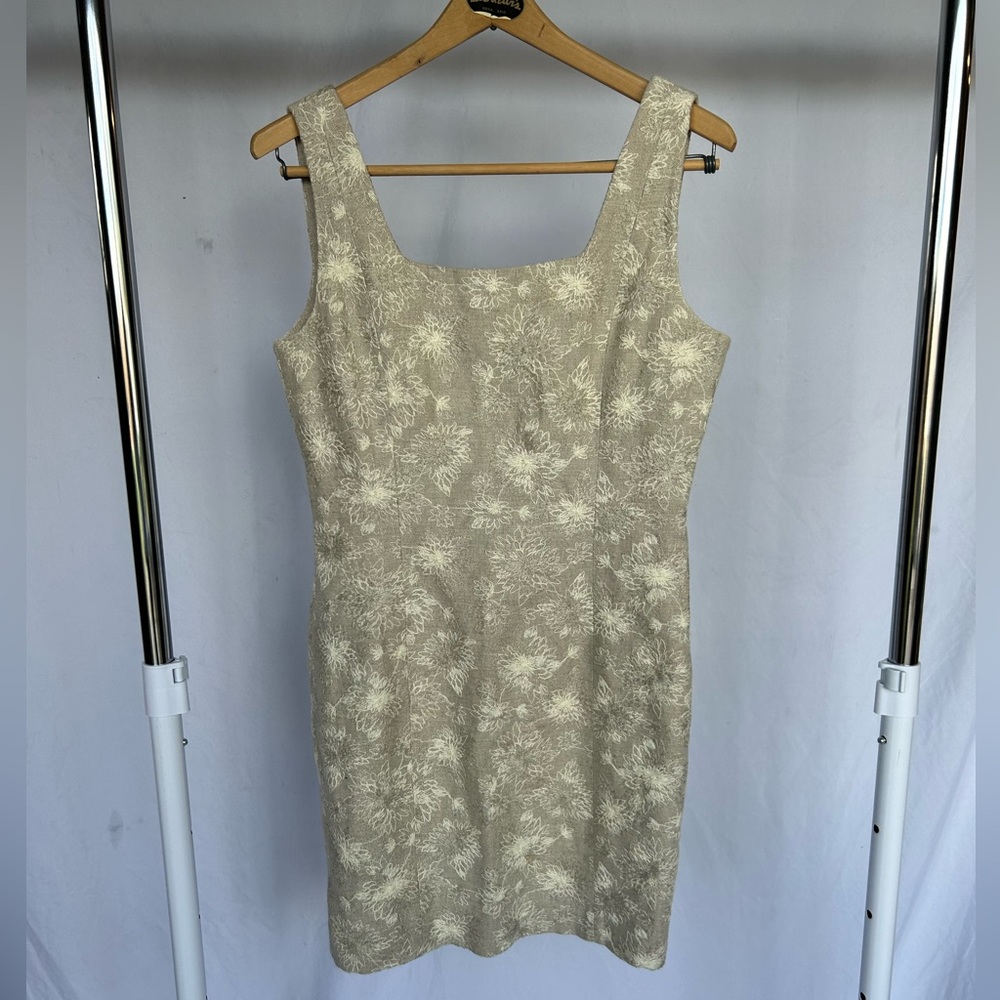 Vintage Wheat Embroidered Linen/Cotton Blend Mini Shift Tank Dress sz 8